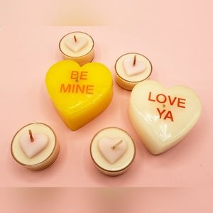 Conversation Heart Candles Valentine's Day Retro Pink, White Tealights Set of 6.